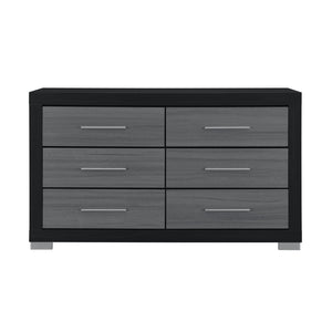 HomeRoots 63" Sleek Black and Gray Six-Drawer Double Dresser for Stylish Bedroom Organization and Elegance 643688