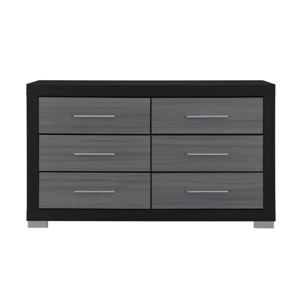 HomeRoots 63" Sleek Black and Gray Six-Drawer Double Dresser for Stylish Bedroom Organization and Elegance 643688