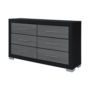 HomeRoots 63" Sleek Black and Gray Six-Drawer Double Dresser for Stylish Bedroom Organization and Elegance 643688