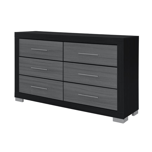 HomeRoots 63" Sleek Black and Gray Six-Drawer Double Dresser for Stylish Bedroom Organization and Elegance 643688
