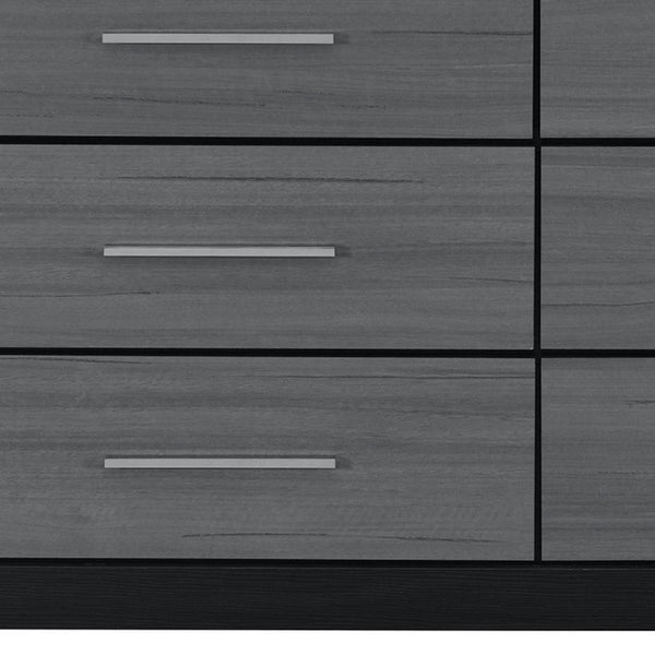 HomeRoots 63" Sleek Black and Gray Six-Drawer Double Dresser for Stylish Bedroom Organization and Elegance 643688
