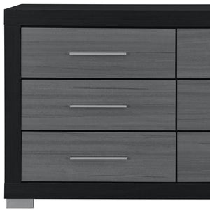 HomeRoots 63" Sleek Black and Gray Six-Drawer Double Dresser for Stylish Bedroom Organization and Elegance 643688