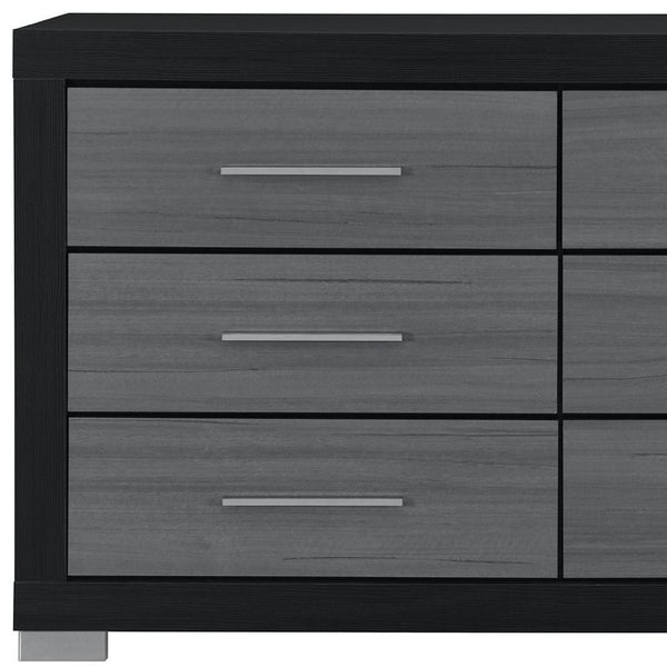 HomeRoots 63" Sleek Black and Gray Six-Drawer Double Dresser for Stylish Bedroom Organization and Elegance 643688