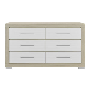HomeRoots 63" Natural and White Wood Six Drawer Dresser – Modern Design, Ample Storage, Fully Assembled Appeal! 643689