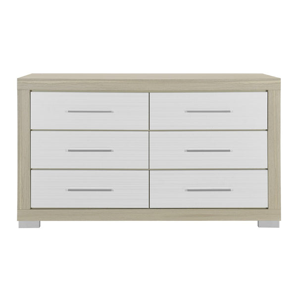 HomeRoots 63" Natural and White Wood Six Drawer Dresser – Modern Design, Ample Storage, Fully Assembled Appeal! 643689