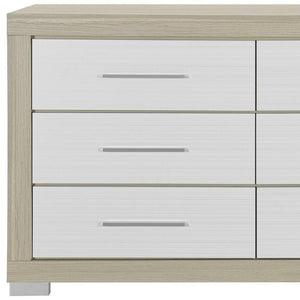 HomeRoots 63" Natural and White Wood Six Drawer Dresser – Modern Design, Ample Storage, Fully Assembled Appeal! 643689