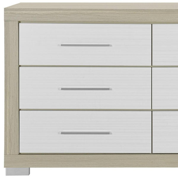 HomeRoots 63" Natural and White Wood Six Drawer Dresser – Modern Design, Ample Storage, Fully Assembled Appeal! 643689