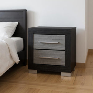 HomeRoots 23" Modern Black and Gray Two-Drawer Nightstand with Spacious Storage - Perfect for Compact Spaces! 643690