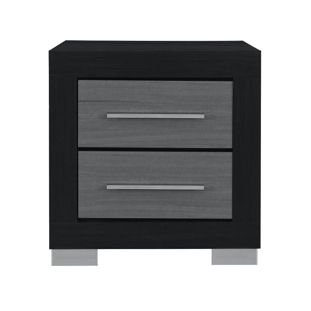 HomeRoots 23" Modern Black and Gray Two-Drawer Nightstand with Spacious Storage - Perfect for Compact Spaces! 643690