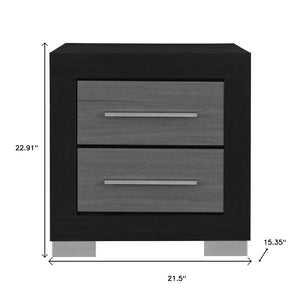 HomeRoots 23" Modern Black and Gray Two-Drawer Nightstand with Spacious Storage - Perfect for Compact Spaces! 643690