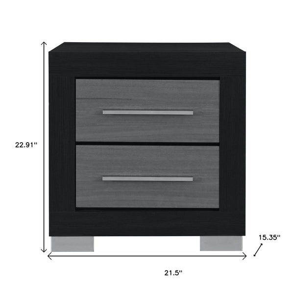 HomeRoots 23" Modern Black and Gray Two-Drawer Nightstand with Spacious Storage - Perfect for Compact Spaces! 643690