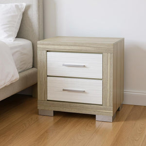 HomeRoots 23" Modern Two-Drawer Nightstand in Natural and White Finish - Stylish Storage Solution for Home 643691