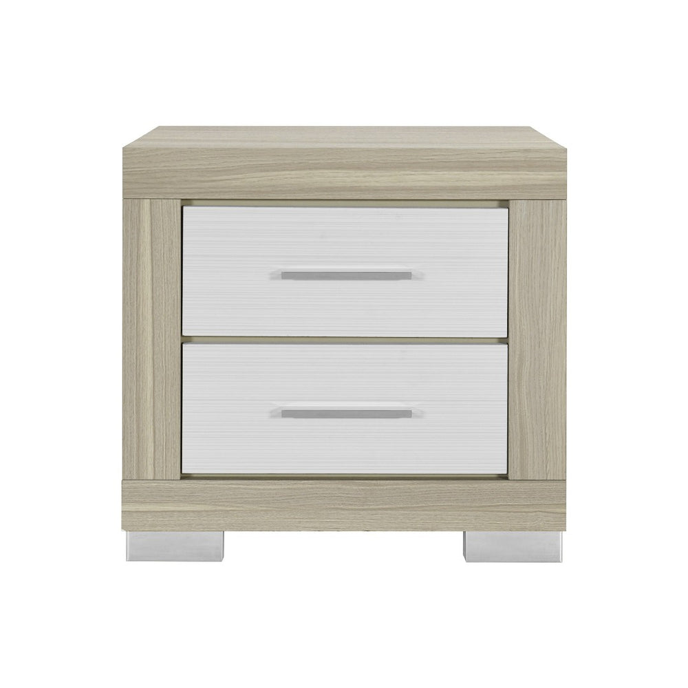HomeRoots 23" Modern Two-Drawer Nightstand in Natural and White Finish - Stylish Storage Solution for Home 643691