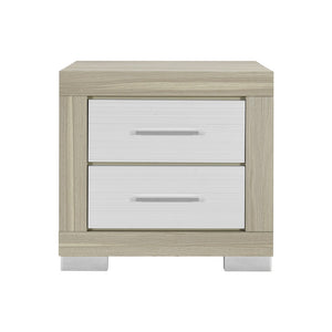HomeRoots 23" Modern Two-Drawer Nightstand in Natural and White Finish - Stylish Storage Solution for Home 643691