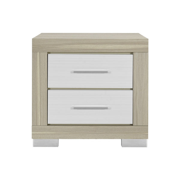 HomeRoots 23" Modern Two-Drawer Nightstand in Natural and White Finish - Stylish Storage Solution for Home 643691