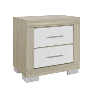 HomeRoots 23" Modern Two-Drawer Nightstand in Natural and White Finish - Stylish Storage Solution for Home 643691