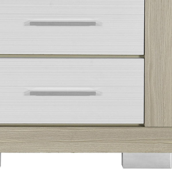 HomeRoots 23" Modern Two-Drawer Nightstand in Natural and White Finish - Stylish Storage Solution for Home 643691