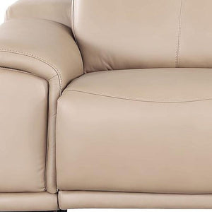 HomeRoots 108" Beige Leather Reclining Sofa with USB Charging - Modern Comfort, Stainless Steel Legs, 3-Seater 643694