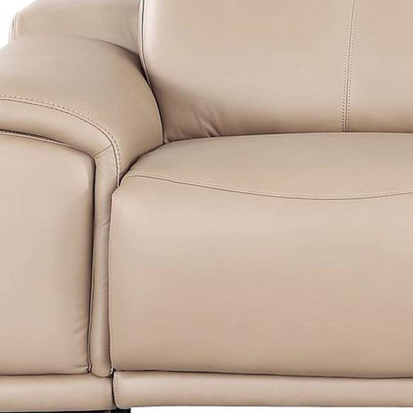 HomeRoots 108" Beige Leather Reclining Sofa with USB Charging - Modern Comfort, Stainless Steel Legs, 3-Seater 643694