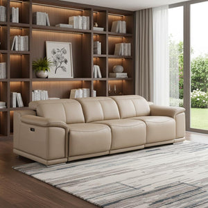 HomeRoots 108" Beige Leather Reclining Sofa with USB Charging – Luxurious Comfort, Modern Design & Durability 643695