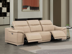 HomeRoots 108" Beige Leather Reclining Sofa with USB Charging – Luxurious Comfort, Modern Design & Durability 643695