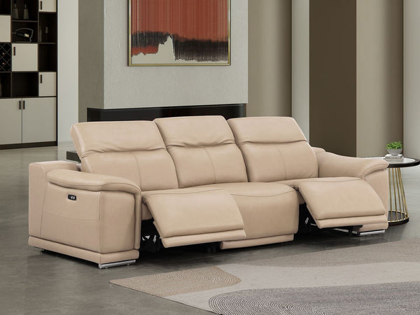 HomeRoots 108" Beige Leather Reclining Sofa with USB Charging – Luxurious Comfort, Modern Design & Durability 643695