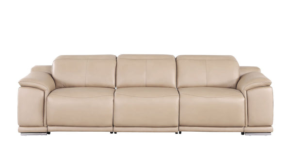 HomeRoots 108" Beige Leather Reclining Sofa with USB Charging – Luxurious Comfort, Modern Design & Durability 643695