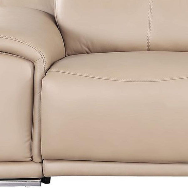 HomeRoots 108" Beige Leather Reclining Sofa with USB Charging – Luxurious Comfort, Modern Design & Durability 643695