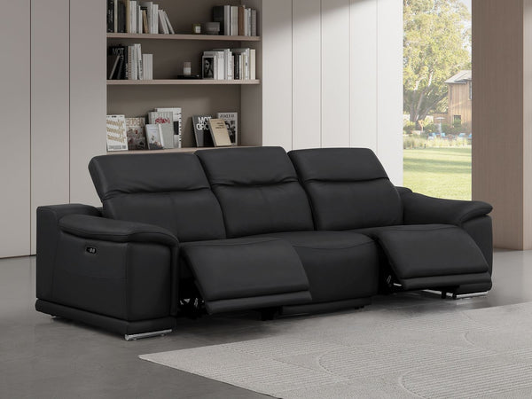 HomeRoots 108" Black Leather Reclining Sofa with USB Charging - Luxurious Comfort & Modern Design for Living Rooms 643696