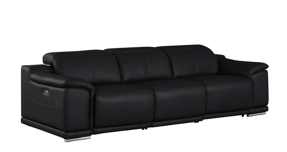 HomeRoots 108" Black Leather Reclining Sofa with USB Charging - Luxurious Comfort & Modern Design for Living Rooms 643696