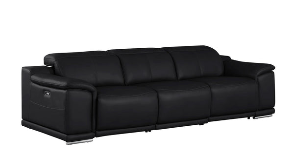 HomeRoots 108" Black Leather Reclining Sofa with USB Charging - Luxurious Comfort & Modern Design for Living Rooms 643696