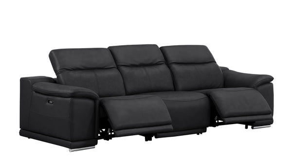 HomeRoots 108" Black Leather Reclining Sofa with USB Charging - Luxurious Comfort & Modern Design for Living Rooms 643696