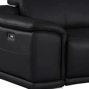 HomeRoots 108" Black Leather Reclining Sofa with USB Charging - Luxurious Comfort & Modern Design for Living Rooms 643696