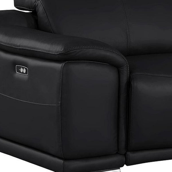 HomeRoots 108" Black Leather Reclining Sofa with USB Charging - Luxurious Comfort & Modern Design for Living Rooms 643696