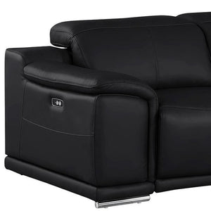 HomeRoots 108" Black Leather Reclining Sofa with USB Charging - Luxurious Comfort & Modern Design for Living Rooms 643696