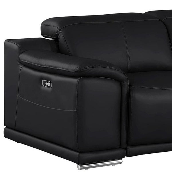 HomeRoots 108" Black Leather Reclining Sofa with USB Charging - Luxurious Comfort & Modern Design for Living Rooms 643696