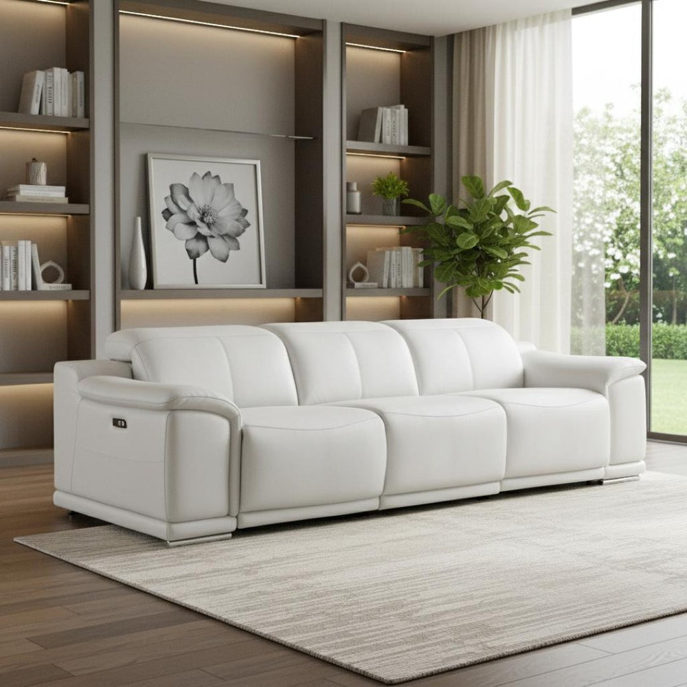HomeRoots 108" White Leather Reclining Sofa with USB Charging – Plush Comfort, Modern Design for Luxury Living 643697