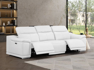 HomeRoots 108" White Leather Reclining Sofa with USB Charging – Plush Comfort, Modern Design for Luxury Living 643697