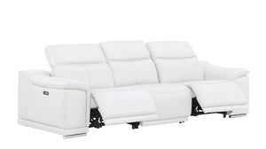 HomeRoots 108" White Leather Reclining Sofa with USB Charging – Plush Comfort, Modern Design for Luxury Living 643697
