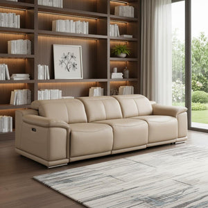 HomeRoots 108" Beige Leather Reclining Sofa with USB Charging – Plush Comfort & Modern Style for Living Rooms 643699