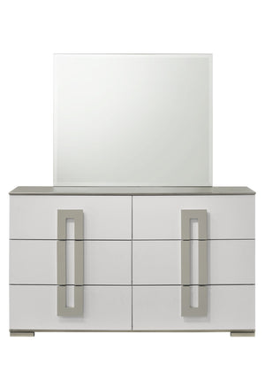 English Elm Olivia Contemporary 6-Drawer Dresser In White With Sleek Design, Metallic Accents & Solid Wood Build G150108650