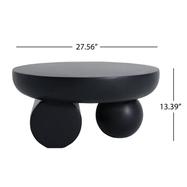 English Elm 27.5" Sculptural Round Coffee Table Hand-painted Gloss Finish for Modern Living Rooms Black N772P384682B