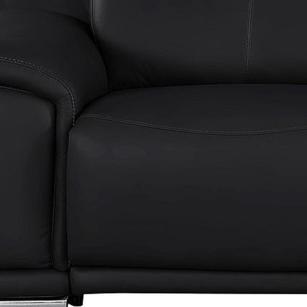 HomeRoots 108" Black Leather Reclining Sofa with USB Port – Luxurious Comfort, Modern Design, and Durable Style 643700