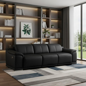 HomeRoots 108" Black Leather Reclining Sofa with USB Port – Luxurious Comfort, Modern Design, and Durable Style 643700