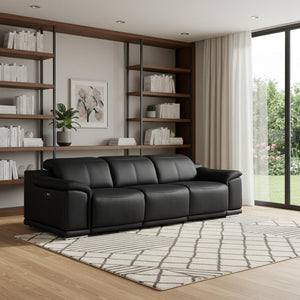 HomeRoots 108" Black Leather Reclining Sofa with USB Port – Luxurious Comfort, Modern Design, and Durable Style 643700