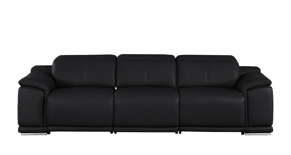 HomeRoots 108" Black Leather Reclining Sofa with USB Port – Luxurious Comfort, Modern Design, and Durable Style 643700