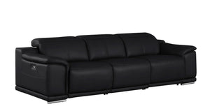 HomeRoots 108" Black Leather Reclining Sofa with USB Port – Luxurious Comfort, Modern Design, and Durable Style 643700