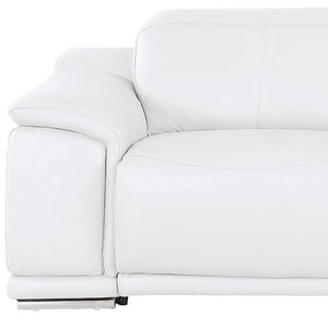 HomeRoots 108" White Leather Reclining Sofa with USB Charging - Luxurious Comfort for Modern Living Spaces 643701