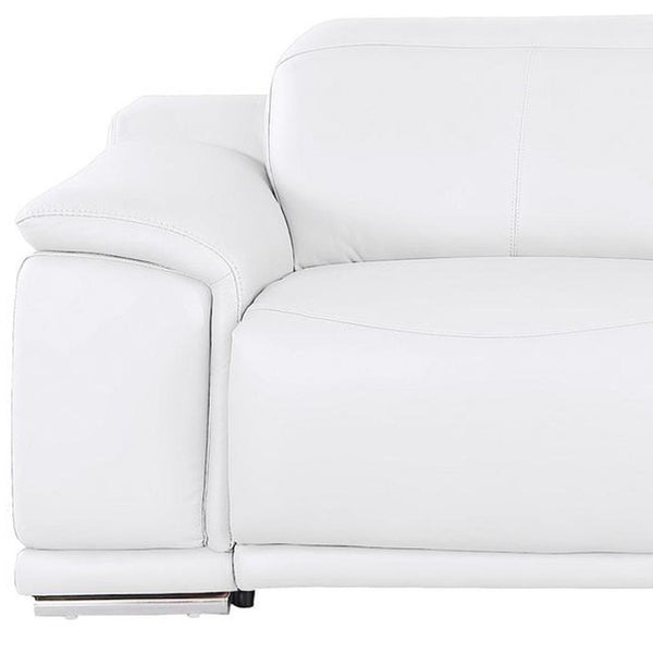 HomeRoots 108" White Leather Reclining Sofa with USB Charging - Luxurious Comfort for Modern Living Spaces 643701
