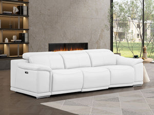 HomeRoots 108" White Leather Reclining Sofa with USB Charging - Luxurious Comfort for Modern Living Spaces 643701